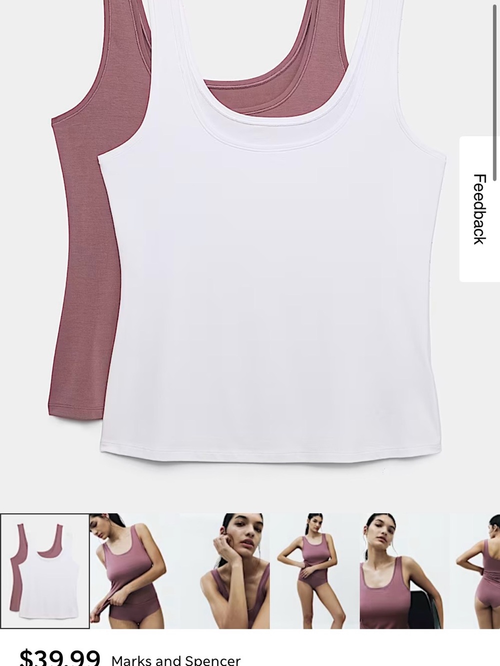 Marks & Spencer Scoop Neck Modal Tank Tops - 4 x Black, White, Dusty Rose
